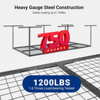 FLEXIMOUNTS 4x8 Overhead Garage Storage Rack, Adjustable Organization System, Heavy-Duty Metal Ceiling Racks, 750lbs Weight Capacity, Hammertone, Classic Series