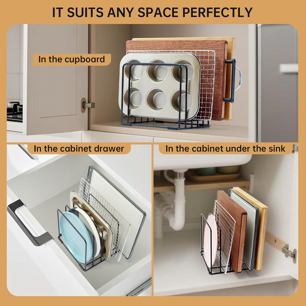 Cutting Board Organizer,Kitchen Cabinet Organizer,Divided Rack with 5 Slots for Baking Trays,Space-Saving Kitchen Storage for Cookie Sheet,Thin Pans and Baking Sheets Holder (small-1pcs)