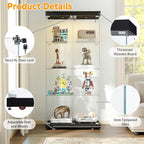 Tempered Glass Display Cabinet with Lights, 4-Tier Curio Cabinet with Glass Doors Wheels Two Locks, Glass Display Case for Collectibles for Living Room, Bedroom, Office, Black, Double Door