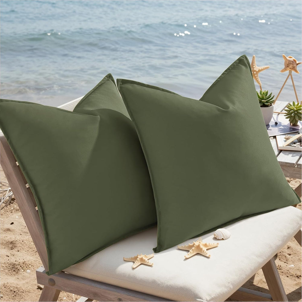 decorUhome Outdoor Waterproof Faux Linen Throw Pillow Covers 26x26 Set of 2