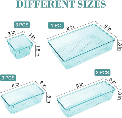 10 PCS Drawer Organizer Set, 4 Varied Size Bathroom and kitchen Drawer cabinet organizer Trays, Clear Storage Bins for Makeup, Jewelry, Utensils and Gadgets