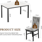 Hooseng Dining Table Set for 4, Faux Marble Small Kitchen Table Chairs Set of 4 with Luxurious Button Tufted Dinner Chairs for Kitchen and Dining
