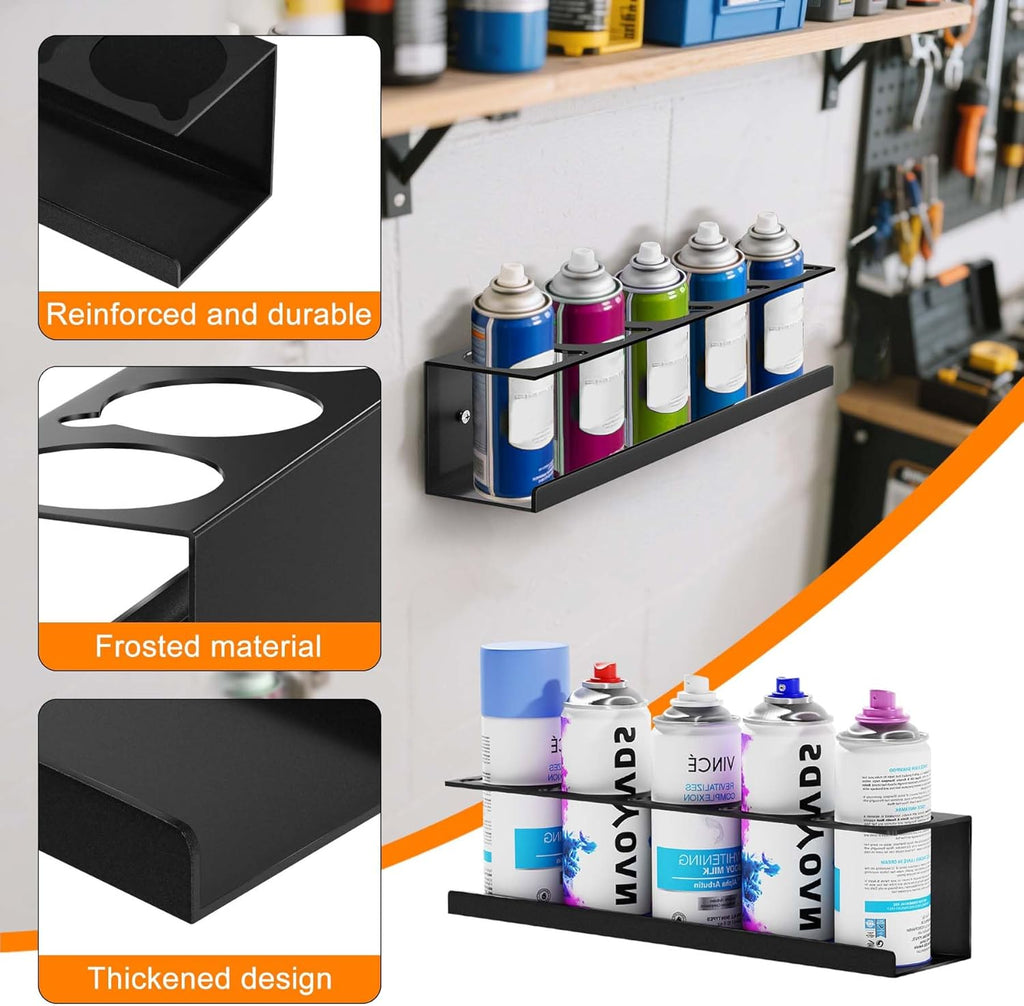 Spray Can Holder Organizer, 4 Pack Bottle Holder Wall-Mounted, Black Steel Spray Paint Can Rack Organizer for Garage, Shop, Home & Workspace