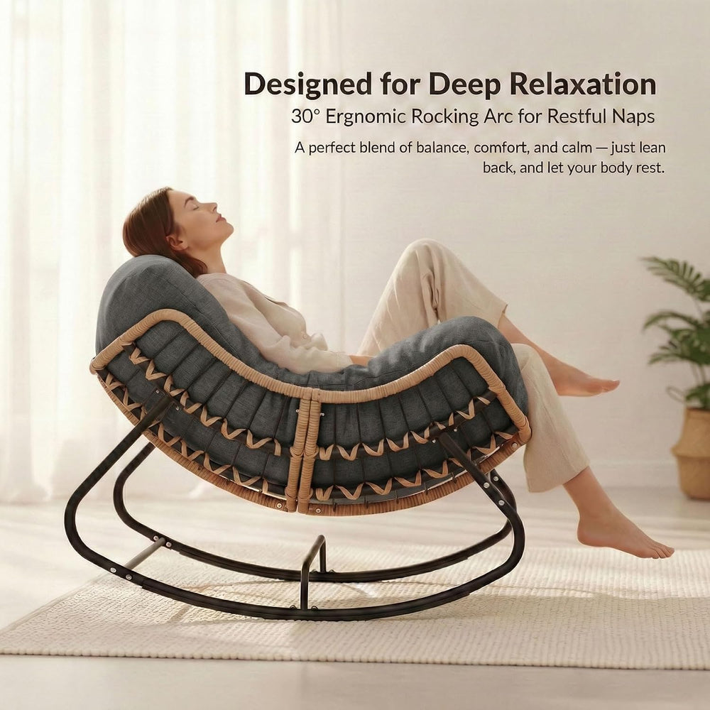 Oversized Papasan Rocking Chair Outdoor, Comfy Wicker Patio Papasan Egg Rocke...