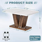 Dining Table for 4-6, 47" Farmhouse Dinner Table with with Wooden Tabletop and Heavy Duty Pedestal Wooden Rectangular Kitchen Tables for Dining Room, Kitchen, Living Room, White & Brown