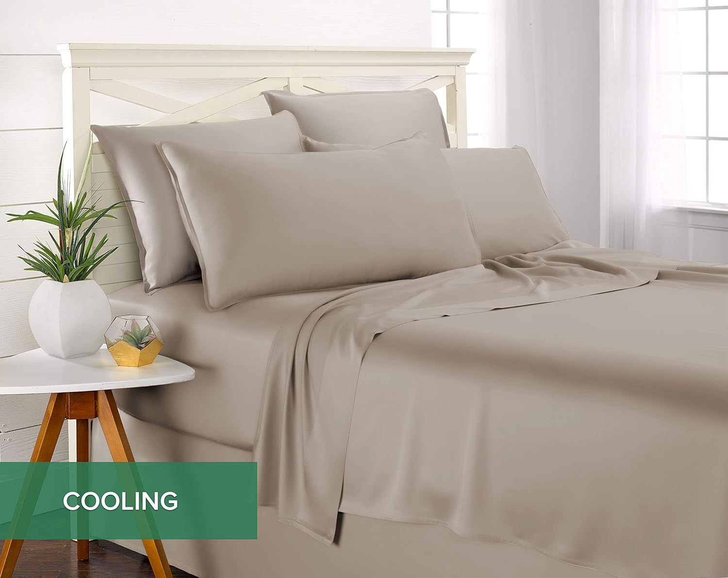 King Pillowcases by Pure Bamboo, Genuine 100% Organic Viscose Derived from Bamboo, Luxuriously Soft & Cooling, Double Stitching, Envelope Closure (2 King Pillowcases, Sand)