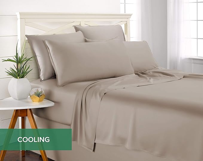 Split King Sheets by Pure Bamboo, Genuine 100% Organic Viscose Derived from Bamboo Bed Sheet Set, Soft & Cooling, Double Stitching *Not for Split Top (Split King, Sand)