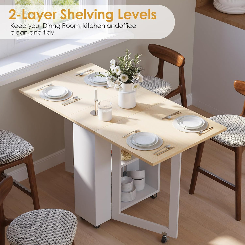 LotFun Folding Dining Table, Space-Saving Dining Table with 6 Rolling Wheels ...