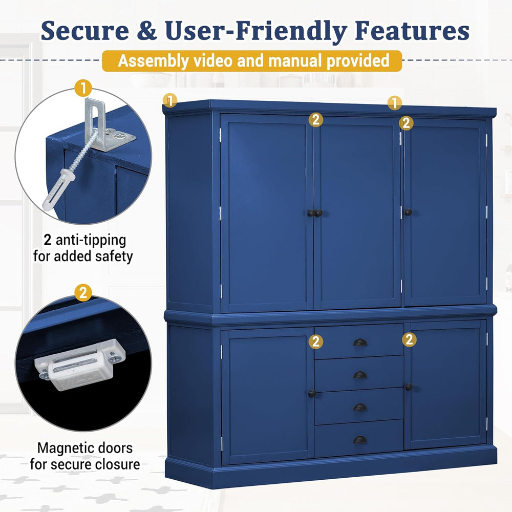 73" H Large Kitchen Pantry with Storage, Freestanding Wooden Cupboard wi...