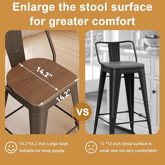 Andeworld Metal Bar Stools Set of 2, 26 inch Counter Height Barstools with Ba...