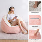 HOMMPA Bean Bag Chair for Teens Comfy Faux Fur Bean Bag Couch with Back Support Stuffed Lazy Floor Sofa for Living Room Bedroom Dorm Peach Pink