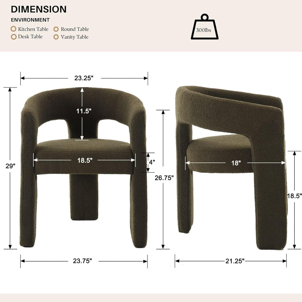 Green Sherpa Dining Chairs Set of 6, Modern Barrel Dining Room Chairs Upholst...