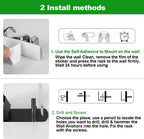 voze 2 Racks and 3 Hooks Mop and Broom Holder Wall Mount, Self Adhesive Heavy Duty Broom Organizer Storage Tool Racks for Kitchen Garden Laundry Garage