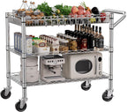 NTE Utility Cart with Wheels, 990lbs Capacity Metal 3 Tier Rolling Carts, NSF Kitchen Carts On Wheels with Storage, Heavy Duty Utility Cart with Handle & Wire Shelf for Indoor & Outdoor Use, Silver