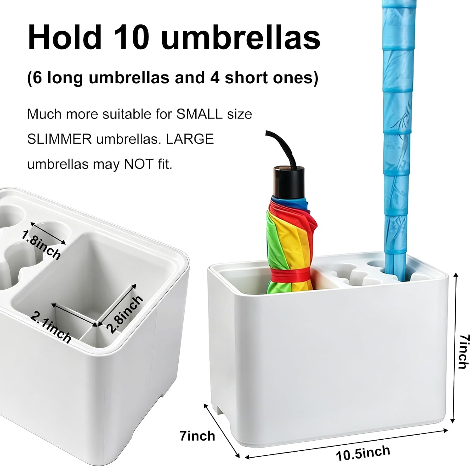 Umbrella Stand Rack Umbrella Holder with Drip Tray for Entryway Corner Home Office Decor Space Saving Organizer Stored 10 Umbrellas, White