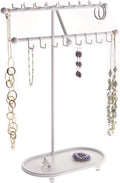 Angelynn's Sturdy Extra Long Necklace Holder Organizer Tall Tabletop Pendant Display Stand, Freestanding Large Capacity Jewelry Tree, Sharisa White 11 3/4" Wide x 16 1/2" Tall