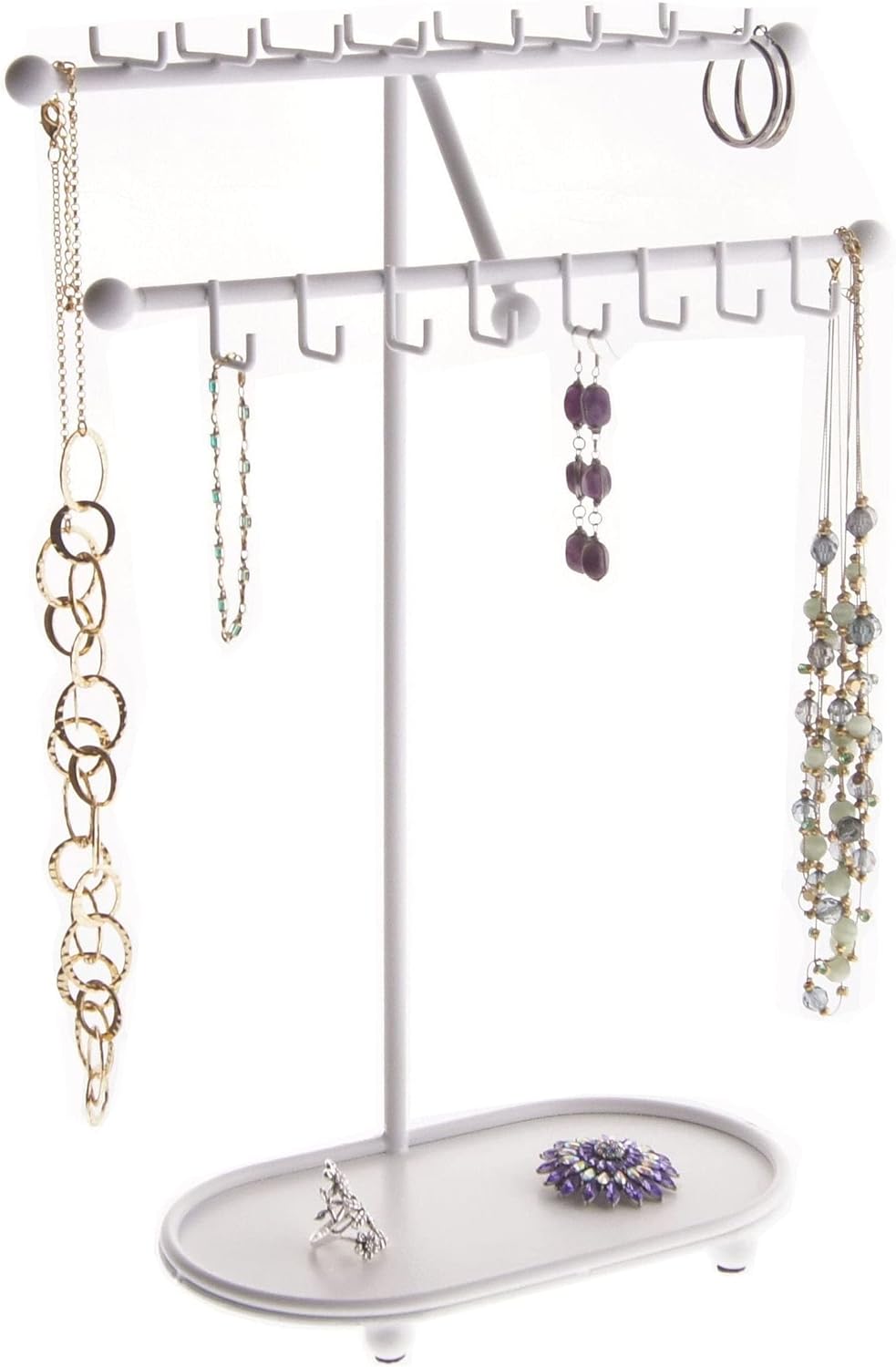 Angelynn's Sturdy Extra Long Necklace Holder Organizer Tall Tabletop Pendant Display Stand, Freestanding Large Capacity Jewelry Tree, Sharisa White 11 3/4" Wide x 16 1/2" Tall