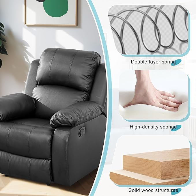 Recliner Sofa Set Couches for Living Room Chair Semi PU Fabric Living Room Furniture Sets, Adjusted Reclining Couch Furniture Sofa Set for Theater Seating, Black