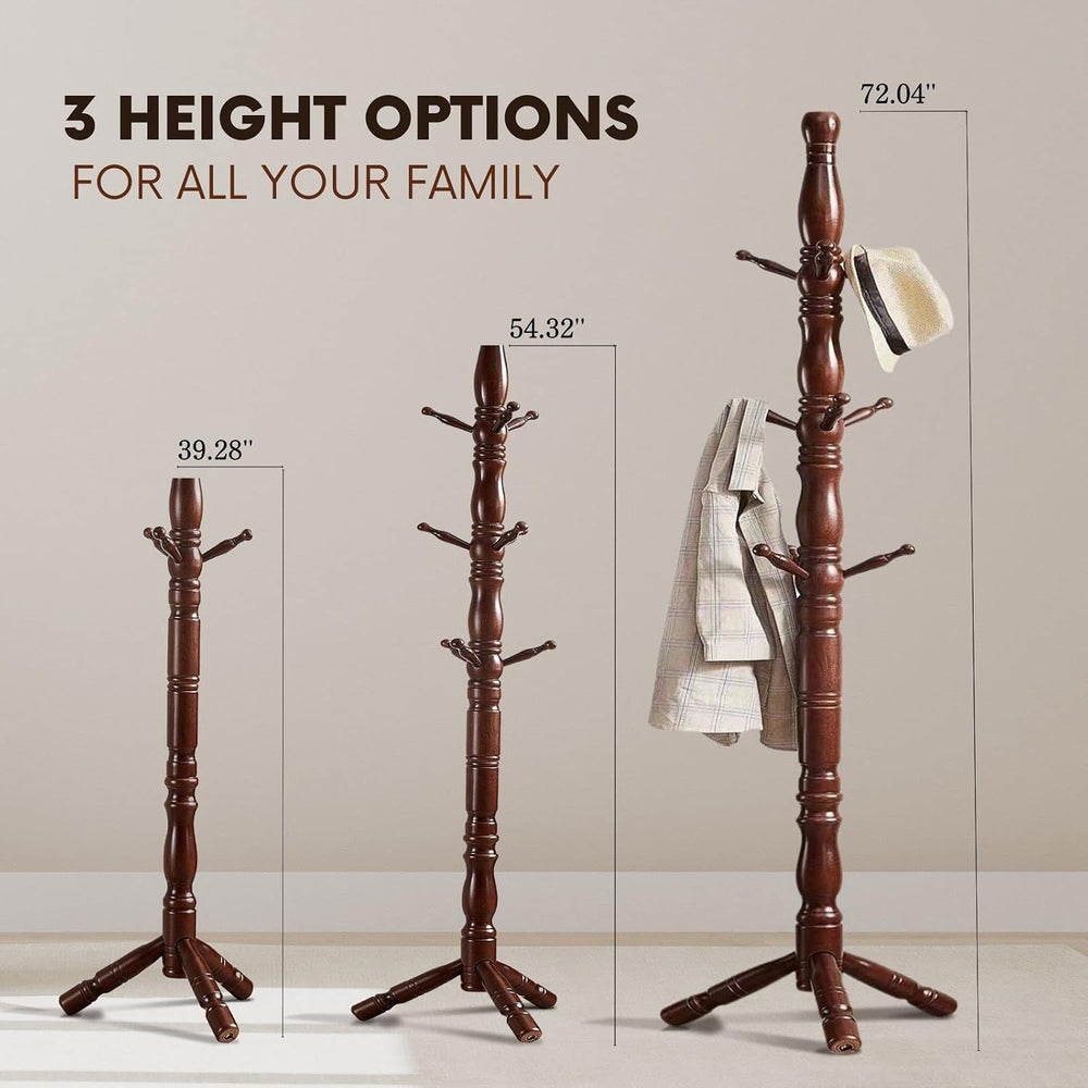 Coat Rack, Natural Wood Coat Racks with 3 Height Options and 9 Hooks,Coat Tre...