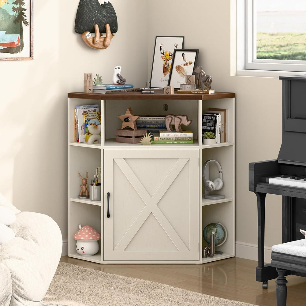 Vabches Corner Cabinet, Farmhouse Corner Storage Shelf, Off White