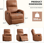 HAOMARKETS Swivel Rocker Recliner Chair Set of 2, Manual Faux Leather Glider Rocking Recliners for Adults, 360° Swivel Nursery Reclining Sofa with Padded Backrest for Living Room, Dark Brown