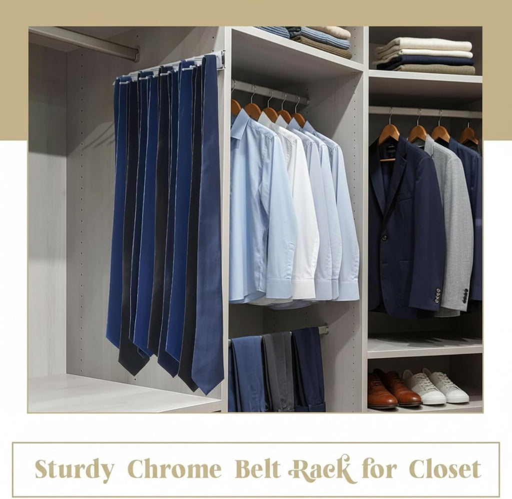 Blulu 2 Pcs 13.8'' Sliding Tie Rack Hangers for Closet, 25(Total 50) Tie Pull Out Wall Mounted Extending Sturdy Metal Belt Organizer Holder for Men Belt Storage, Sliver