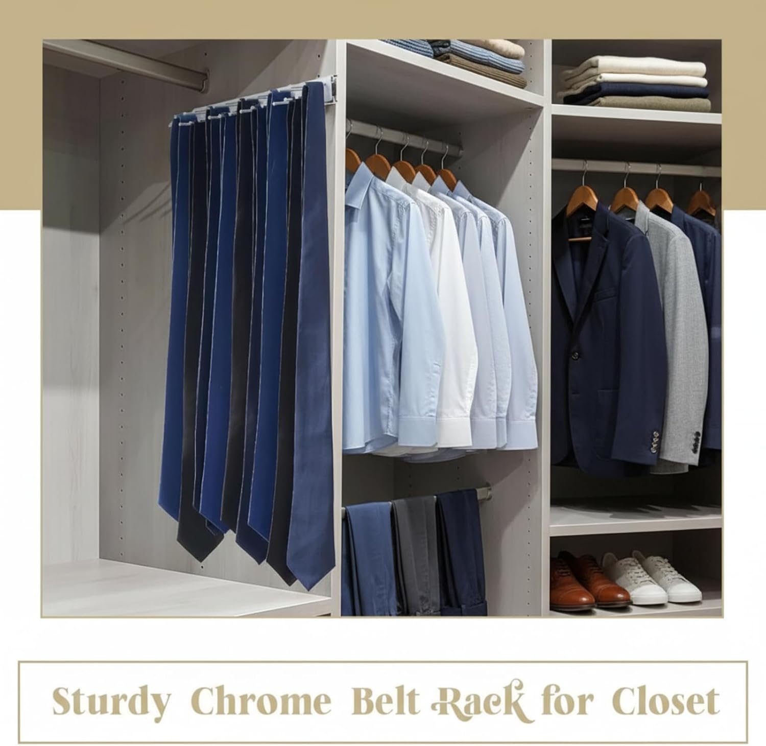 Blulu 2 Pcs 13.8'' Sliding Tie Rack Hangers for Closet, 25(Total 50) Tie Pull Out Wall Mounted Extending Sturdy Metal Belt Organizer Holder for Men Belt Storage, Sliver