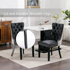Dining Chairs Set of 6, Upholstered Dining Room Chairs with Back Ring Pull Trim and Solid Wood Legs, Modern Tufted Kitchen Chairs Perfect for Dining Room, Black Pu Leather Splicing Grey Velvet
