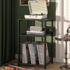 LELELINKY Large Rustic Grey Record Player Stand, 3 Tier 18" Wide Big End Table with Vinyl Storage Up to 130 Albums, Industrial Turntable Printer Tables, Modern Side Tables for Living Room, Office