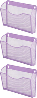 EASEPRES 3 Single Pocket Mesh Hanging File Organizer, Vertical Wall Mounted Magazine File Holder, Mount Basket Mail Paper Document Folder Organizing for Office, Home and School, Light Purple