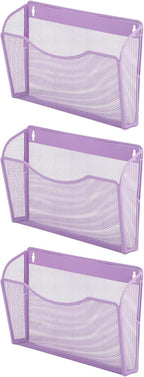 EASEPRES 3 Single Pocket Mesh Hanging File Organizer, Vertical Wall Mounted Magazine File Holder, Mount Basket Mail Paper Document Folder Organizing for Office, Home and School, Light Purple