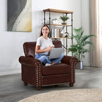Faux Leather Accent Chair,35" W Upholstered Mid Century Modern Armchair with Rivet Rolled Arm,Deep Seat Comfy Single Sofa Chair for Living Room,Bedroom,Apartment,Office(Burgundy)