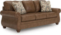 Signature Design by Ashley Shadsburne Rustic Faux Leather Sofa with Nailhead Trim and 2 Throw Pillows, Brown