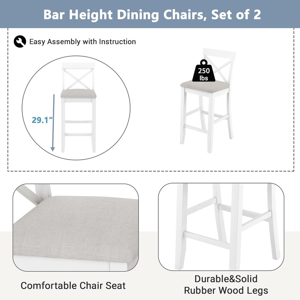 LUMISOL 3 Piece Pub Table and Chair Set, Small Wood Counter Height Bar Table ...