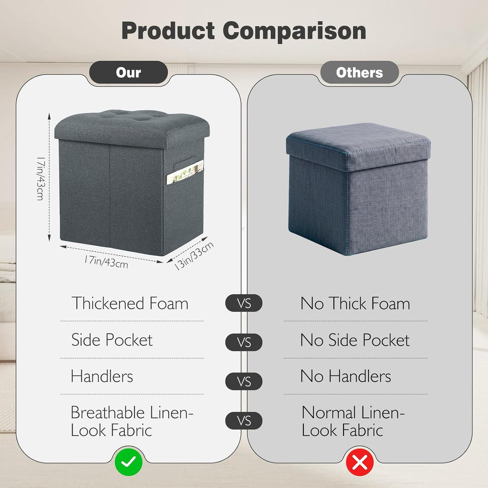 Storage Ottoman, Foot Rest Stool with Thicker Foam Padded Seat. 61L Slim Tall...