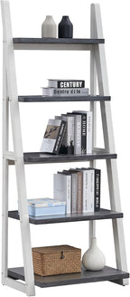 roomfitters 5-Tier Shelves, Modern A-Frame Ladder Bookshelf, Wooden Leaning Decorative Storage Display Rack, Grey and White