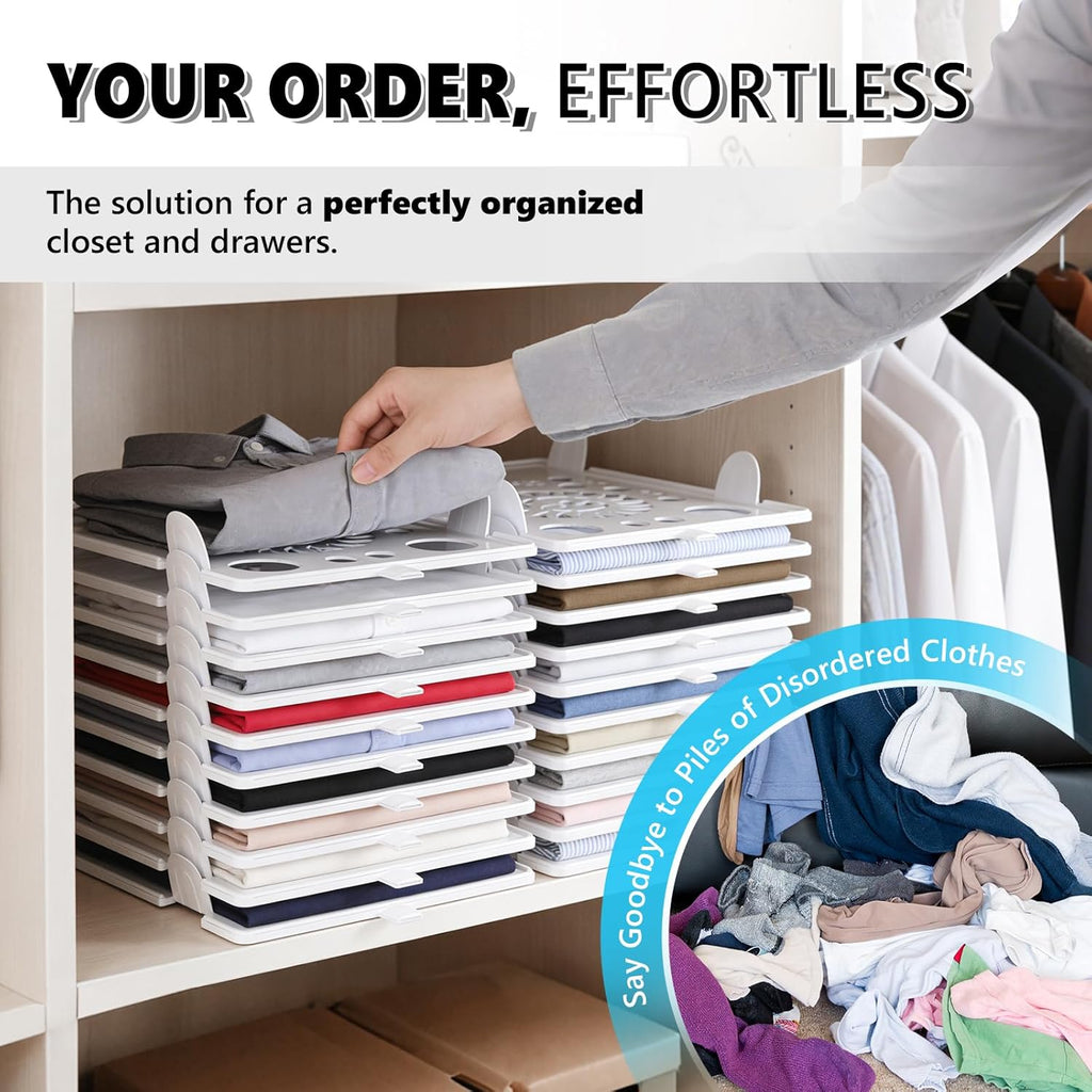 10Pcs Stackable Closet Organizer & Shirt Folding Board Bundle | Space-Savin Closet Organizers and Storage , Foldable ,Ideal for Tshirts ,Sweater ,Pants Storage in Bedroom and Dormroom White