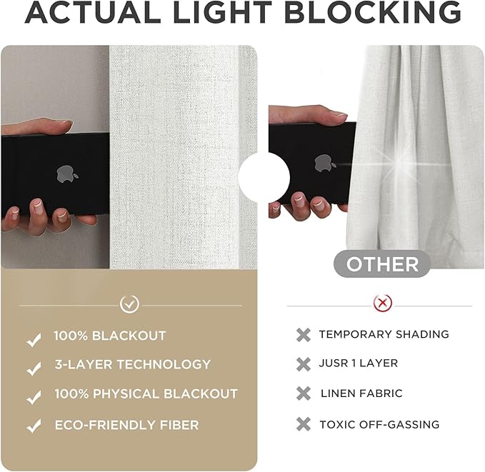 Joydeco Blackout Curtains for Bedroom - 100% Light Blocking 2 Panels Set White Drapes 100" W x 96" L, Thermal Insulated Room Darkening Curtains, Linen Textured for Living Room, Rod Pocket & Back Tabs