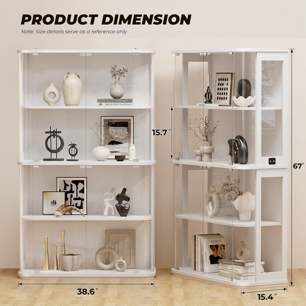 BROTTAR Large Rounded Display Cabinet with Glass Door, 4-Tier Curio Cabinet w...