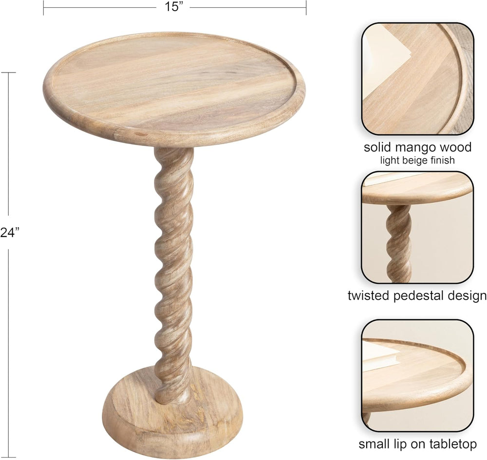 Kate and Laurel Willoughby Modern Wooden Spiraled Round Side Table, 15 x 15 x...