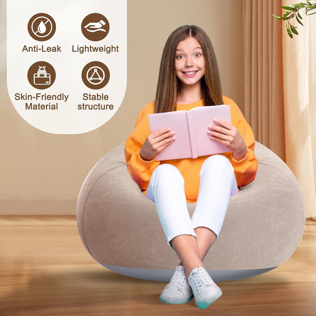 Lunmon 2 Pcs Small Bean Bag Chair Inflatable Lazy Sofa,Brown