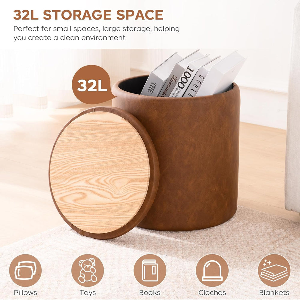 Round Ottoman with Storage Set of 2, 12.6"W x 14.17"H & 14.76&q...