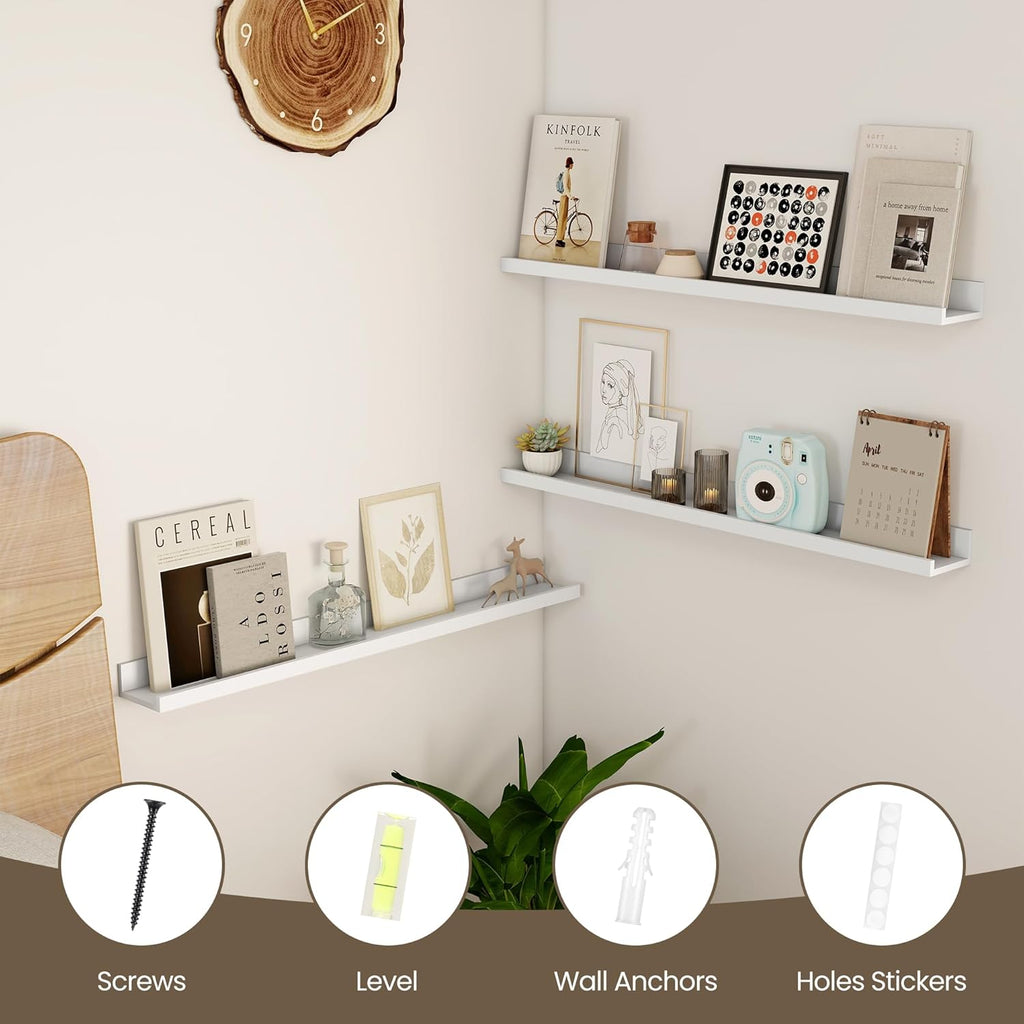 Axeman 30 Inch White Floating Shelves for Wall | Picture Ledge Shelf Set of 2 | Rustic Picture Shelf for Wall with Ledge | Floating Shelves with Lip | Photo Ledge Shelves for Books Album Records