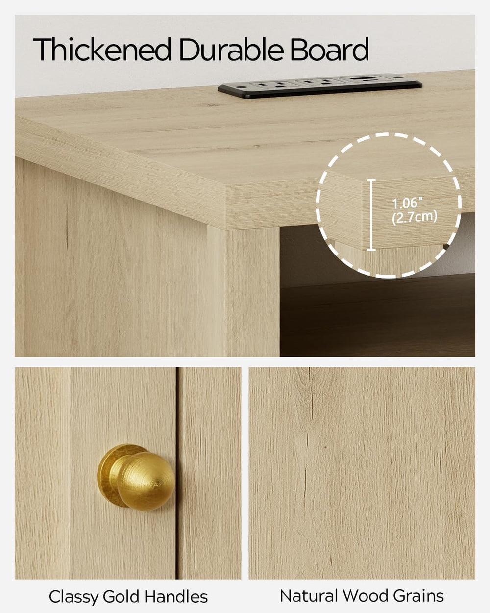 EYYTHUNG Farmhouse End Table with Charging Station Set of 2, Modern Nightstan...