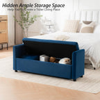 55" Navy Storage Bench for Bedroom King Size Bed, Velvet | Long Ottoman, Modern End of Bed Bench, with Arm, Upholstered, For Bedroom/Living Room/Window/Entryway