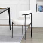 DYHOME White Dining Chair One Chair for Kitchen Dining Room,Upholstered Boucle Dining Chair with Black Metal Legs, Curved Backrest Modern Dining Room Chair