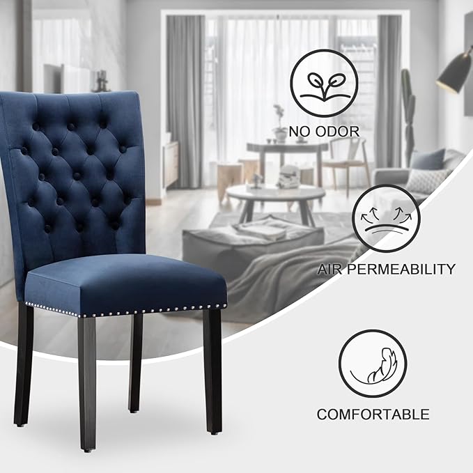Velvet Dining Chairs Set of 2, Upholstered Dining Room Chairs with Wooden Leg...