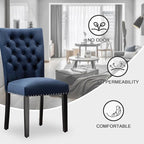 Velvet Dining Chairs Set of 2, Upholstered Dining Room Chairs with Wooden Legs & Nailed Trim, Parsons Kitchen Chair 350 LBS Capacity, Blue