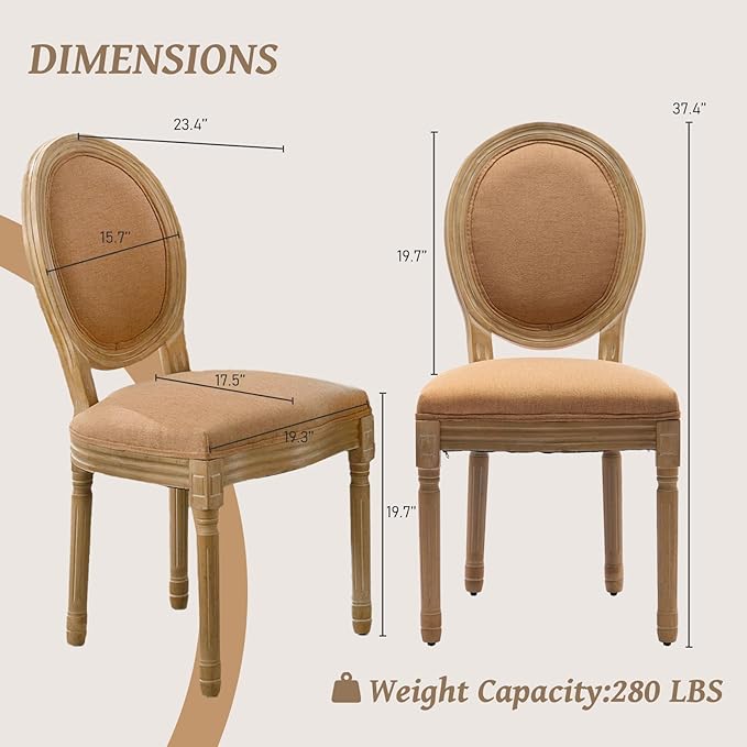 French Country Dining Chairs Set of 6,Farmhouse Upholstered Dining Room Chair...