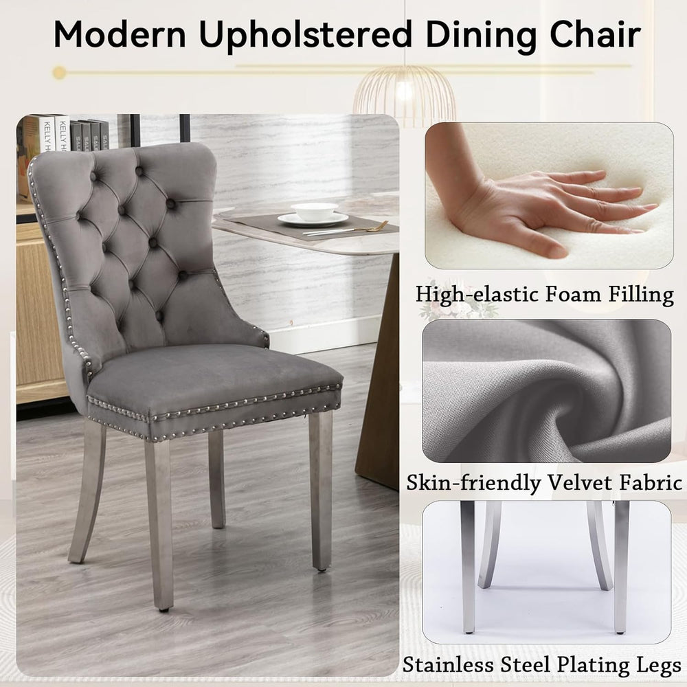 9-Piece Modern Dining Table Set with 8 Chairs, 94.5" Large Marble Kitche...